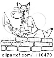 Clipart Black And White Aussie Kangaroo Brick Layer Royalty Free Vector Illustration by Dennis Holmes Designs