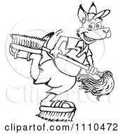Clipart Black And White Aussie Kangaroo Janitor Royalty Free Vector Illustration by Dennis Holmes Designs