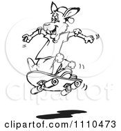 Clipart Black And White Aussie Kangaroo Skateboarding Royalty Free Vector Illustration by Dennis Holmes Designs
