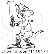 Poster, Art Print Of Clipart Black And White Aussie Kangaroo Cricket Player 1- Royalty Free Vector Illustration