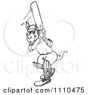 Poster, Art Print Of Clipart Black And White Aussie Kangaroo Cricket Player 2- Royalty Free Vector Illustration
