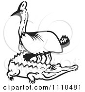 Clipart Black And White Aussie Cassowary And Crocodile Royalty Free Vector Illustration by Dennis Holmes Designs