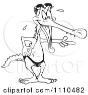 Clipart Black And White Aussie Laughing Crocodile In Swim Shorts Royalty Free Illustration by Dennis Holmes Designs