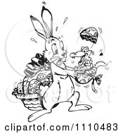 Poster, Art Print Of Black And White Easter Bunny Holding A Crocodile Hatching Form An Egg