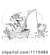 Poster, Art Print Of Black And White Crocodile Fishing In A Boat