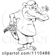 Clipart Black And White Aussie Crocodile Waving Royalty Free Illustration