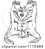 Clipart Black And White Aussie Crocodile Couple Kissing Over A Heart Royalty Free Vector Illustration by Dennis Holmes Designs