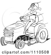 Poster, Art Print Of Black And White Man On A Riding Lawn Mower