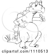 Clipart Black And White Stegosaur Holding A Thumb Up Royalty Free Vector Illustration by Dennis Holmes Designs