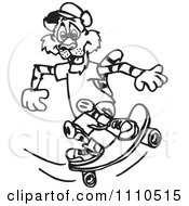 Clipart Black And White Tiger Skateboarding Royalty Free Vector Illustration