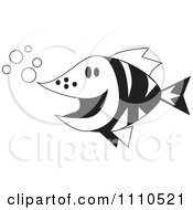 Clipart Black And White Fish With Bubbles Royalty Free Vector Illustration