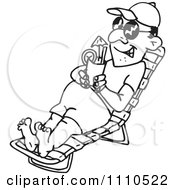 Clipart Black And White Man Relaxing With A Beverage Royalty Free Vector Illustration