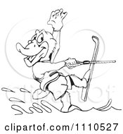 Clipart Black And White Aussie Platypus Water Skiing Royalty Free Vector Illustration