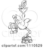 Clipart Black And White Australian Emu Roller Skating Royalty Free Vector Illustration