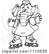 Clipart Black And White Roller Skating Elephant Royalty Free Vector Illustration