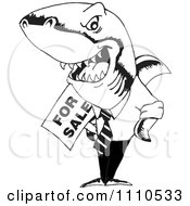 Clipart Black And White Realtor Shark Holding A For Sale Sign Royalty Free Vector Illustration