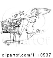 Poster, Art Print Of Black And White Rushed Woman Tossing Food Into A Grocery Cart