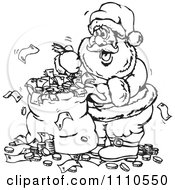 Poster, Art Print Of Black And White Santa With An Overflowing Money Bag