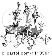 Clipart Black And White Aussie Emus Partying Royalty Free Vector Illustration
