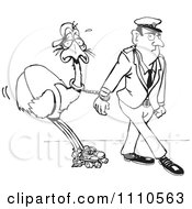 Clipart Black And White Aussie Police Officer Cuffed To A Roller Skating Emu Royalty Free Vector Illustration