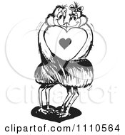 Clipart Black And White Aussie Emu Couple Kissing With A Heart Royalty Free Vector Illustration