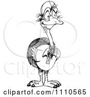 Clipart Black And White Aussie Emu Wearing A Shirt Royalty Free Vector Illustration
