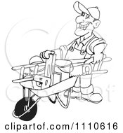 Poster, Art Print Of Black And White Friendly Handy Man Pushing Tools In A Wheel Barrow