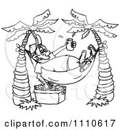 Clipart Black And White Man Grabbing Beer From A Cooler Under His Hammock Royalty Free Illustration
