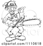 Clipart Black And White Tree Trimmer Starting Up His Chainsaw Royalty Free Vector Illustration
