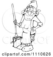 Clipart Black And White Woman Mopping A Floor Royalty Free Vector Illustration by Dennis Holmes Designs