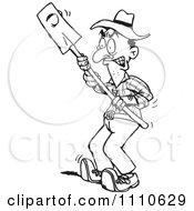 Clipart Black And White Farmer Whacking Something With A Shovel Royalty Free Vector Illustration