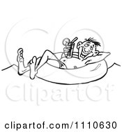 Clipart Black And White Man Drinking A Cocktail And Floating In An Inner Tube Royalty Free Vector Illustration