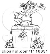 Clipart Black And White Drunk Man Sitting On A Cooler And Drinking Beer Royalty Free Vector Illustration