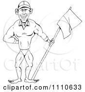 Poster, Art Print Of Black And White Buff Life Guard Man With A Flag