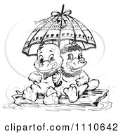 Black And White Aussie Platypus Couple Sitting On A Log Under An Umbrella