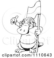 Poster, Art Print Of Black And White Aussie Platypus Holding A Flag And Thumb Up