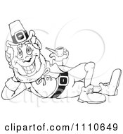Clipart Black And White Leprechaun Laying On His Side And Smoking A Pipe Royalty Free Vector Illustration