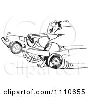 Clipart Black And White Man Running And Racing His Go Kart Royalty Free Illustration