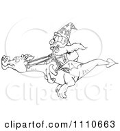 Clipart Black And White Wizard On A Flying Dragon Royalty Free Illustration