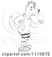 Clipart Black And White Aussie Dingo Holding A Thumb Up Royalty Free Vector Illustration