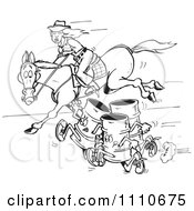 Poster, Art Print Of Black And White Equestrian Woman And Horse Racing Barrels