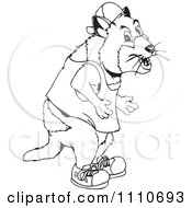 Clipart Black And White Aussie Tasmanian Devil In Clothes Royalty Free Vector Illustration