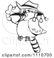 Black And White Aussie Kookaburra Wearing A Hat And Holding A Thumb Up