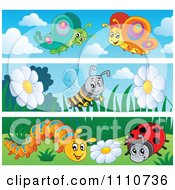 Poster, Art Print Of Butterfly Bee Caterpillar And Ladybug Banners