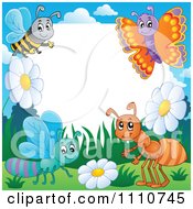 Poster, Art Print Of Blank Copyspace Bordered With A Bee Butterfly Dragonfly And Ant