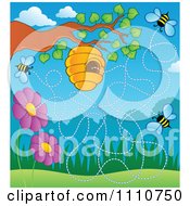 Poster, Art Print Of Hive On A Tree With Flowers And Bees