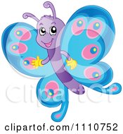 Clipart Happy Butterfly With Blue And Pink Wings Royalty Free Vector Illustration