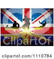 Poster, Art Print Of Silhouetted Athletes Over A British Uk Union Jack Flag With Stars