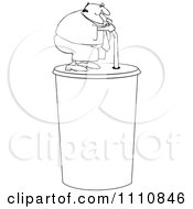 Outlined Chubby Man Drinking From A Straw On A Giant Fountain Soda