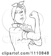 Clipart Outlined Rosie The Riveter Flexing Her Strong Muscles Royalty Free Vector Illustration